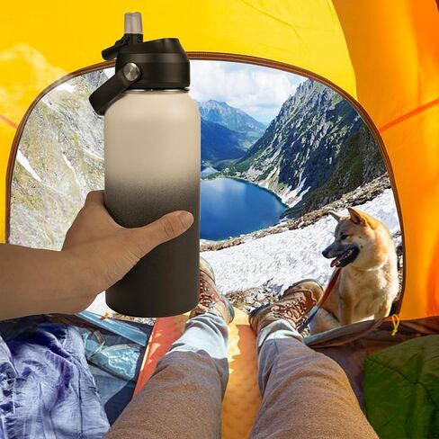 Stainless Steel Insulated Water Bottle, 24oz Double Wall Vacuum Insulated Water Bottle Leak Proof with Silicone Straw, Wide Mouth Lid, BPA Free, Keep Cold and Hot, 24oz, Black in Saudi Arabia