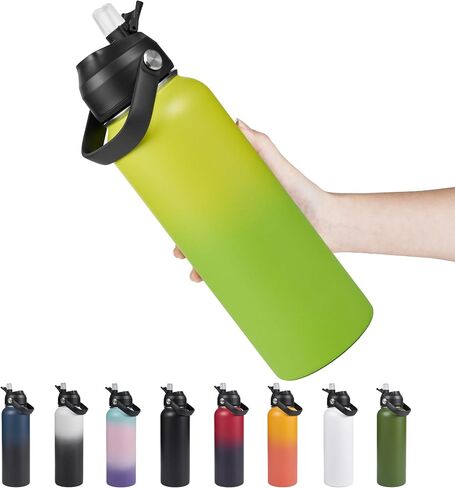 Stainless Steel Insulated Water Bottle, 24oz Double Wall Vacuum Insulated Water Bottle Leak Proof with Silicone Straw, Wide Mouth Lid, BPA Free, Keep Cold and Hot, 24oz, Black in Saudi Arabia