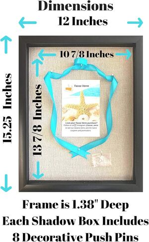 Tasse Verre 15x12 Shadow Box Frame with Linen Background, 8 Stick Pins, Deep Display Box for Art, Memorabilia, Medals, Wedding Memories, Baby Items, Tickets, and More, Set of 2 (12" x 15", Black) in Saudi Arabia