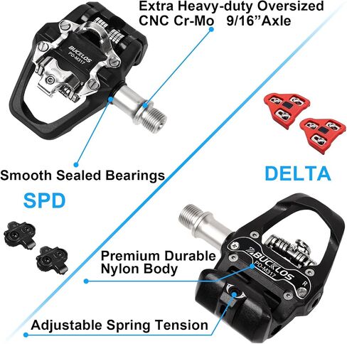 BUCKLOS Look Delta, SPD Spin Bike Bicycle Pedals - Compatible with Peloton & Shimano SPD Fit Road Bike/Indoor Cycling Exercise (9/16'' Clip Pedal) in Saudi Arabia