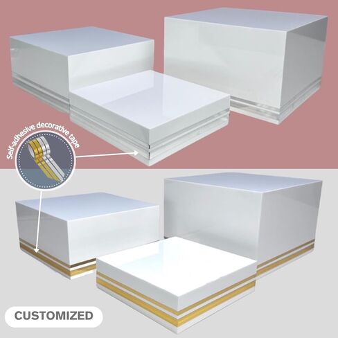 Acrylic Risers - MORE BIGGER - Set Of 3 Solid Gloss 5-sided White Acrylic Boxes For Display With Hollow Bottoms - Perfect For Food Stands, Party, Buffet, Weddings, Events, Display - , in Saudi Arabia