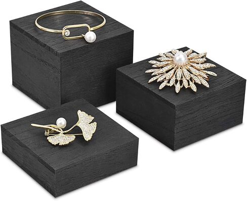 MOOCA Customizable Wooden Display Risers Set - 3 Different Height Stands for Jewelry, Watches, Cosmetics, and Accessory, Antique White Color in Saudi Arabia
