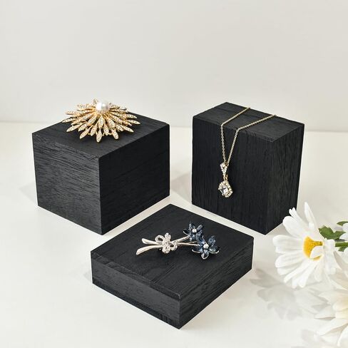 MOOCA Customizable Wooden Display Risers Set - 3 Different Height Stands for Jewelry, Watches, Cosmetics, and Accessory, Antique White Color in Saudi Arabia