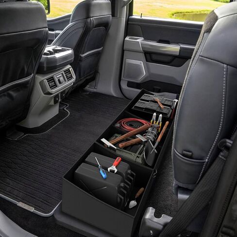 حقيبة تخزين تحت المقعد من Topraco مناسبة لـ 2015-2023 2024 Ford F-150 2017-2023 2024 F-250/F-350/F-450/F-550 صندوق منظم الأدوات فائق التحمل، كابينة طاقم الشاحنة 3 مقصورات (ليست لـ F150 XL & XLT300A) in Kuwait