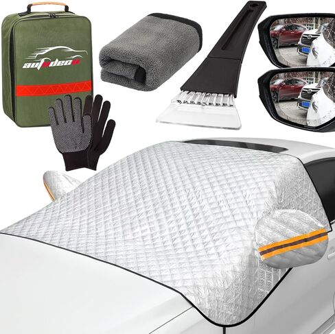 غطاء ثلجي للزجاج الأمامي للسيارة من AUTODECO، غطاء الزجاج الأمامي للثلج والثلج مع حماية من 4 طبقات، واقي ممسحة الصقيع وأغطية مرايا جانبية لمعظم سيارات الدفع الرباعي والشاحنات (94.5 بوصة × 59 بوصة) in Kuwait