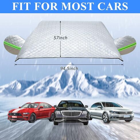 غطاء ثلجي للزجاج الأمامي للسيارة من AUTODECO، غطاء الزجاج الأمامي للثلج والثلج مع حماية من 4 طبقات، واقي ممسحة الصقيع وأغطية مرايا جانبية لمعظم سيارات الدفع الرباعي والشاحنات (94.5 بوصة × 59 بوصة) in Kuwait