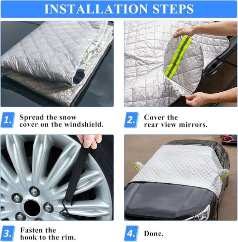 غطاء ثلجي للزجاج الأمامي للسيارة من AUTODECO، غطاء الزجاج الأمامي للثلج والثلج مع حماية من 4 طبقات، واقي ممسحة الصقيع وأغطية مرايا جانبية لمعظم سيارات الدفع الرباعي والشاحنات (94.5 بوصة × 59 بوصة) in Kuwait
