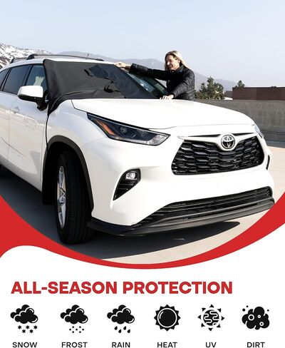 غطاء الزجاج الأمامي من SHINEMATIX للثلج والثلج - مانع للثلوج والصقيع في الشتاء - واقي نافذة أمامي مقاوم للماء والرياح لشاحنة السيارة الدفع الرباعي (أسود، كبير - 74 × 43 بوصة) in Kuwait