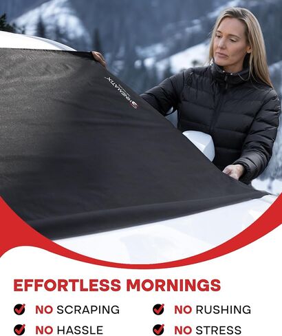 غطاء الزجاج الأمامي من SHINEMATIX للثلج والثلج - مانع للثلوج والصقيع في الشتاء - واقي نافذة أمامي مقاوم للماء والرياح لشاحنة السيارة الدفع الرباعي (أسود، كبير - 74 × 43 بوصة) in Kuwait