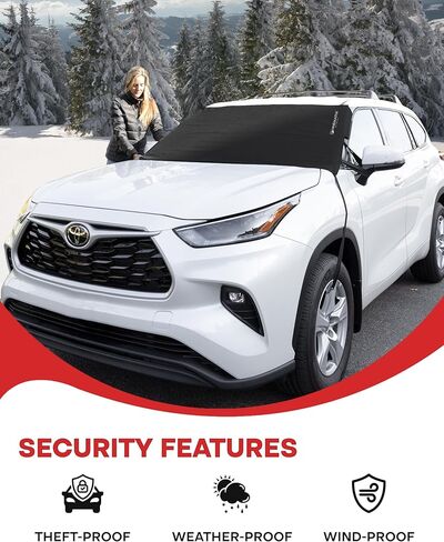 غطاء الزجاج الأمامي من SHINEMATIX للثلج والثلج - مانع للثلوج والصقيع في الشتاء - واقي نافذة أمامي مقاوم للماء والرياح لشاحنة السيارة الدفع الرباعي (أسود، كبير - 74 × 43 بوصة) in Kuwait