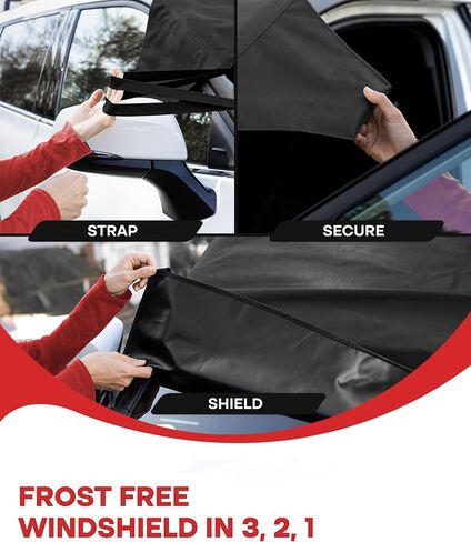 غطاء الزجاج الأمامي من SHINEMATIX للثلج والثلج - مانع للثلوج والصقيع في الشتاء - واقي نافذة أمامي مقاوم للماء والرياح لشاحنة السيارة الدفع الرباعي (أسود، كبير - 74 × 43 بوصة) in Kuwait