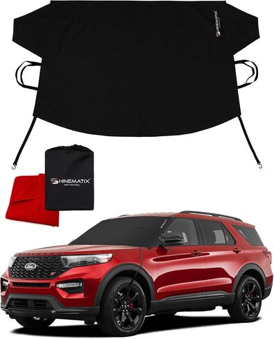 غطاء الزجاج الأمامي من SHINEMATIX للثلج والثلج - مانع للثلوج والصقيع في الشتاء - واقي نافذة أمامي مقاوم للماء والرياح لشاحنة السيارة الدفع الرباعي (أسود، كبير - 74 × 43 بوصة) in Kuwait