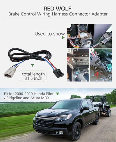 RED WOLF Brake Control Wiring Harness Adapter Connector Select for Honda Pilot Ridgeline 2006-2020, Acura MDX 2006-2017 Plug in Electric Brake Controller for Hook Towing Hitch Trailer RV Connector in Kuwait