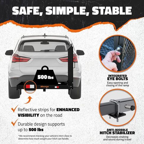 قبعة موكينز 500 رطل. حامل حامل بضائع قابل للطي مع منحدر |48 بوصة طول × 28.5 بوصة عرض × 4.5 بوصة ارتفاع رف كرسي متحرك للسيارة | حامل سكوتر متحرك من الصلب شديد التحمل مع منحدر | حامل كرسي متحرك لوصلة وصلة السيارة in Kuwait