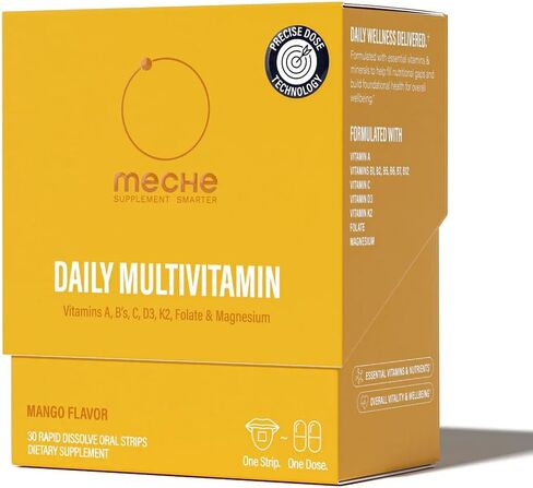MultiVitamin Strip, B12, B Complex, D3, Oral Rapid Release, Easy Digestion, Daily Dissolving Tongue Strips - Mango 30ct in Saudi Arabia