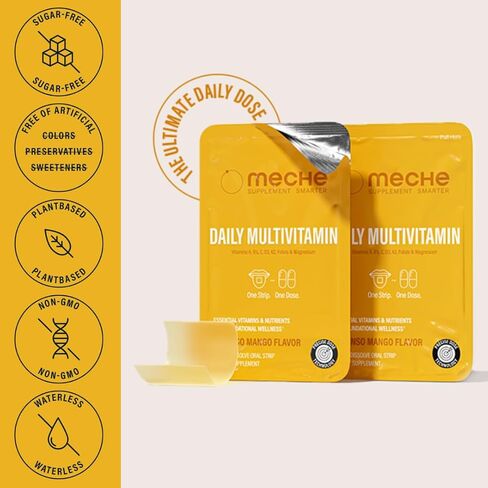 MultiVitamin Strip, B12, B Complex, D3, Oral Rapid Release, Easy Digestion, Daily Dissolving Tongue Strips - Mango 30ct in Saudi Arabia