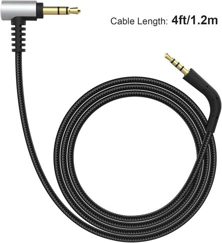 3.5mm Headphone Stereo Audio Cable Cord Compatible with Bowers & Wilkins P7,Replacement 90 Degree 1/8" 3.5mm TRS Jack Male to Male Stereo Aux Audio Cord for B&W,Nylon Braided,4ft(Black) in Saudi Arabia