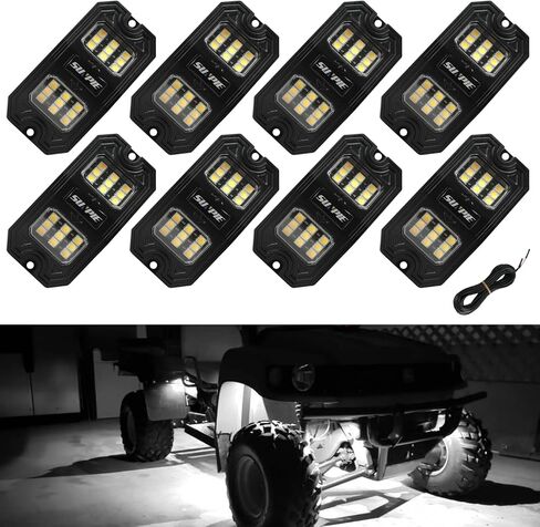 SUNPIE 8 Pods Pure White LED Rock Lights Wide Angle 6000K for Off Road Truck Car ATV UTV SUV Motorcycle Under Body Glow Light Lamp Fender Lighting, Extension Wires Provided in Kuwait