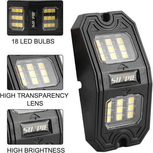 SUNPIE 8 Pods Pure White LED Rock Lights Wide Angle 6000K for Off Road Truck Car ATV UTV SUV Motorcycle Under Body Glow Light Lamp Fender Lighting, Extension Wires Provided in Kuwait