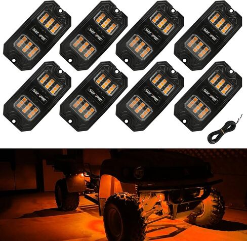 SUNPIE 8 كبسولات بيضاء نقية LED أضواء الصخور زاوية واسعة 6000K للطرق الوعرة شاحنة سيارة ATV UTV SUV دراجة نارية تحت الجسم توهج ضوء مصباح الحاجز الإضاءة، أسلاك التمديد المقدمة in Saudi Arabia