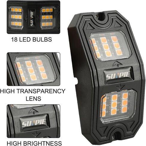 SUNPIE 8 كبسولات بيضاء نقية LED أضواء الصخور زاوية واسعة 6000K للطرق الوعرة شاحنة سيارة ATV UTV SUV دراجة نارية تحت الجسم توهج ضوء مصباح الحاجز الإضاءة، أسلاك التمديد المقدمة in Saudi Arabia