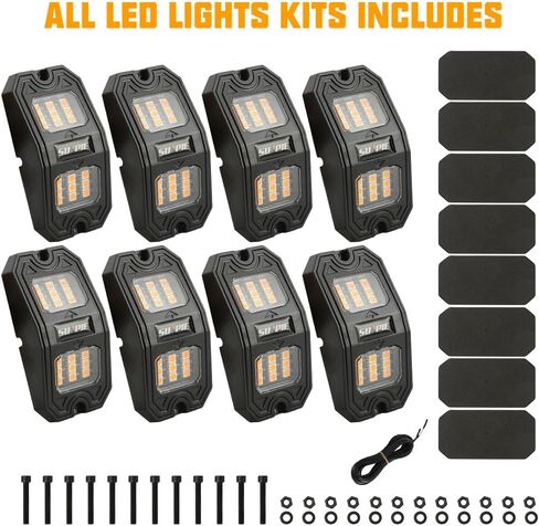 SUNPIE 8 كبسولات بيضاء نقية LED أضواء الصخور زاوية واسعة 6000K للطرق الوعرة شاحنة سيارة ATV UTV SUV دراجة نارية تحت الجسم توهج ضوء مصباح الحاجز الإضاءة، أسلاك التمديد المقدمة in Kuwait