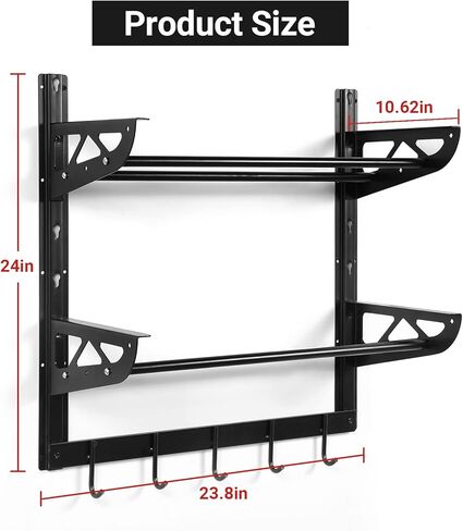 Wallmaster Garage Sports Equipment Organizer Ball Storage Rack Wall Mount Adjustable 2 Layers Steel Black Sports Gear Storage Holder with 5 Hooks in Kuwait
