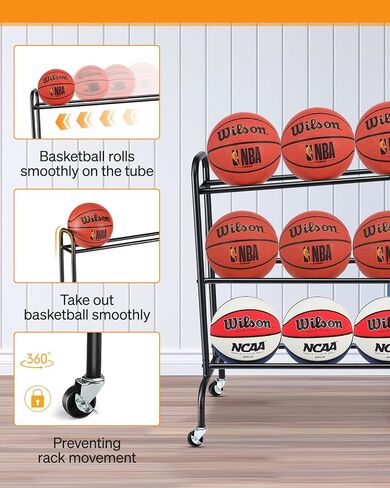 حامل حامل كرة السلة - EXTCCT معدات تدريب الكرة المائلة، عربة تخزين متدحرجة مع عجلات، الرياضات الخارجية، الكرة الطائرة، كرة القدم، منظم كرة السلة، ملحقات كرة السلة in Kuwait
