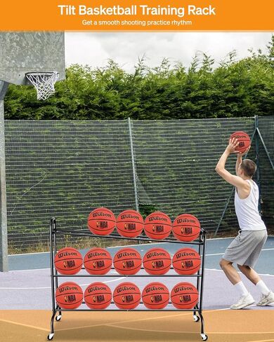 حامل حامل كرة السلة - EXTCCT معدات تدريب الكرة المائلة، عربة تخزين متدحرجة مع عجلات، الرياضات الخارجية، الكرة الطائرة، كرة القدم، منظم كرة السلة، ملحقات كرة السلة in Kuwait