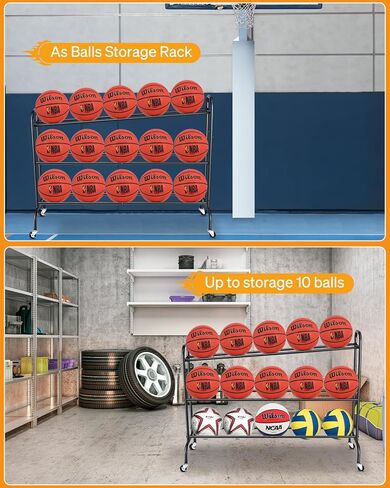 حامل حامل كرة السلة - EXTCCT معدات تدريب الكرة المائلة، عربة تخزين متدحرجة مع عجلات، الرياضات الخارجية، الكرة الطائرة، كرة القدم، منظم كرة السلة، ملحقات كرة السلة in Kuwait