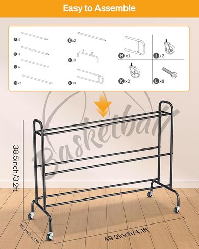 حامل حامل كرة السلة - EXTCCT معدات تدريب الكرة المائلة، عربة تخزين متدحرجة مع عجلات، الرياضات الخارجية، الكرة الطائرة، كرة القدم، منظم كرة السلة، ملحقات كرة السلة in Kuwait