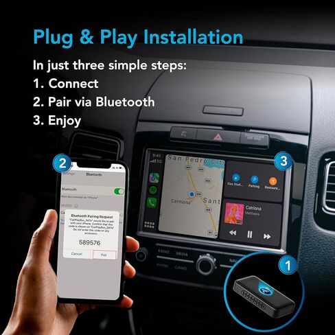 AutoSky 2 في 1 محول CarPlay اللاسلكي وAndroid Auto للمصنع السلكي CarPlay وAndroid Auto 2024 التوصيل والتشغيل للسيارات من 2015 لنظام التشغيل iPhone OS وAndroid OS in Kuwait