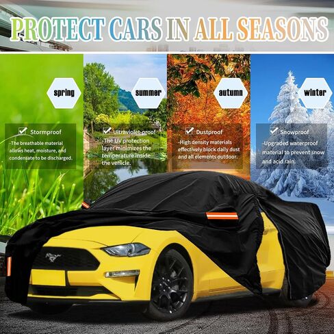 Car Cover Custom Fit for Ford Mustang 1964-2024, Waterproof Outdoor All Weather Protection with Driver Door Zipper 6 Layers 210D Oxford, Mustang GT/Cobra/Shelby/Bullitt/ECOBOOST/Chevy Camaro in Kuwait