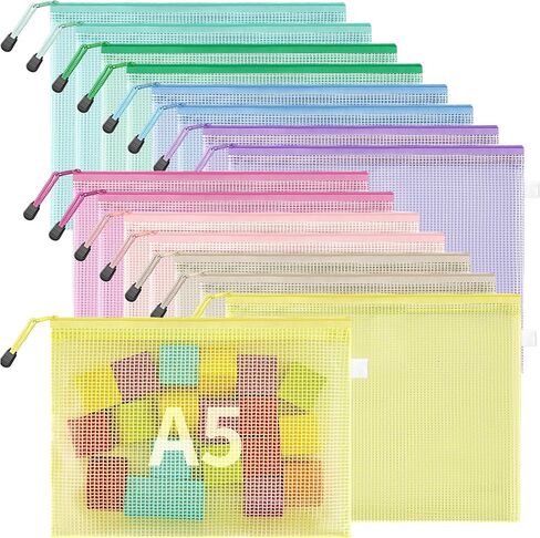 JARLINK 16pcs Mesh Zipper Pouch for Organizing, A3 Size Waterproof Zipper Storage Bags, 8 Colors Plastic File Pouch, Multipurpose for Travel, School, Board Game, Puzzles, Office, and Home Organize in Saudi Arabia