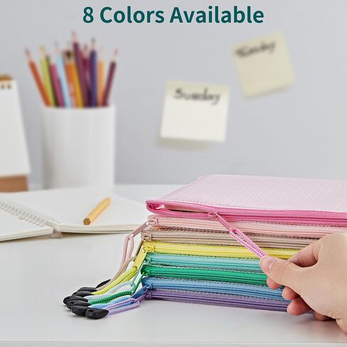 JARLINK 16pcs Mesh Zipper Pouch for Organizing, A3 Size Waterproof Zipper Storage Bags, 8 Colors Plastic File Pouch, Multipurpose for Travel, School, Board Game, Puzzles, Office, and Home Organize in Saudi Arabia