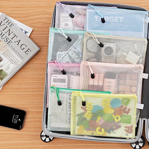 JARLINK 16pcs Mesh Zipper Pouch for Organizing, A3 Size Waterproof Zipper Storage Bags, 8 Colors Plastic File Pouch, Multipurpose for Travel, School, Board Game, Puzzles, Office, and Home Organize in Saudi Arabia