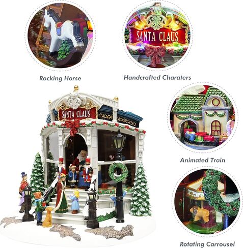 Christmas Village Building, Santa's Toy Shop with Christmas Music, LED Lights, and Animation - Power Adapter (Included) (15.35" H x 16.5" W x 15.2" D) by Moments in Time in Saudi Arabia