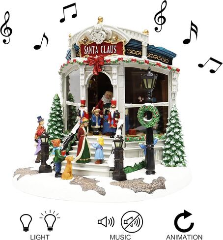 Christmas Village Building, Santa's Toy Shop with Christmas Music, LED Lights, and Animation - Power Adapter (Included) (15.35" H x 16.5" W x 15.2" D) by Moments in Time in Saudi Arabia