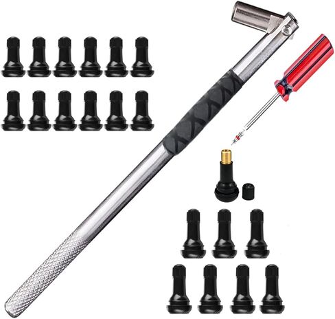 Dr.Roc Tire Valve Stem Puller Tools Set –1 x Valve Stem Installer, 10 x Brass and Ozone Resistant EPDM Snap-in Tire Valve Stem with Valve Cores (6 x TR412,4 x TR413), 1 x Valve Core Remover in Kuwait