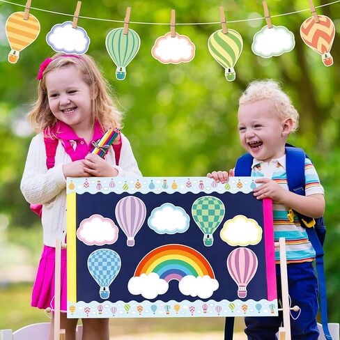 CPicdn 115Pcs Soaring into Spring Bulletin Board Classroom Decorations, Spring Hot Air Balloon Cloud Cutouts Name Tags Borders Trim Happy Spring Party Supplies School Classroom Chalkboard Wall Decor in Kuwait