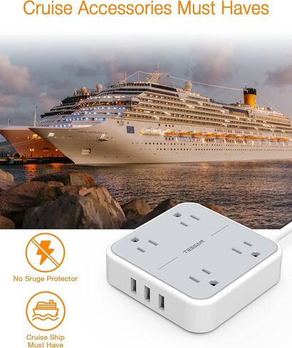 Extension Cord 10 ft, TESSAN Surge Protector Power Strip Long Cord with 3 USB(1 USB C), Flat Plug with 4 AC Outlets, Small Desktop Multiple Charging Station for Home School Dorm Room Office, Grey in Saudi Arabia