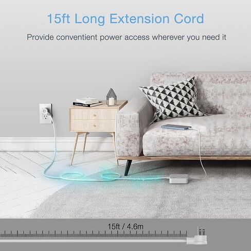 Extension Cord 10 ft, TESSAN Surge Protector Power Strip Long Cord with 3 USB(1 USB C), Flat Plug with 4 AC Outlets, Small Desktop Multiple Charging Station for Home School Dorm Room Office, Grey in Saudi Arabia
