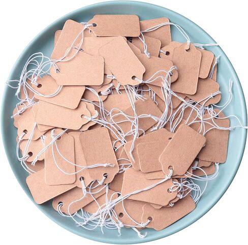 Sowaka 100 Pcs Display Tags with Hanging String Mini Writable Blank Label Display Tags for Jewelry Store Price Marking Ornament Pricing Product Clothing Hanging Tags (Small, Kraft) in Saudi Arabia