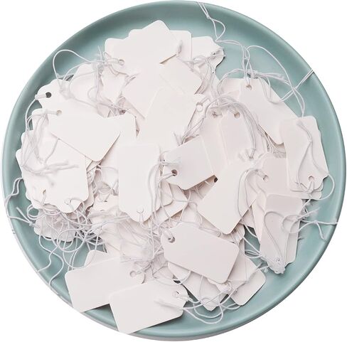 Sowaka 100 Pcs Display Tags with Hanging String Mini Writable Blank Label Display Tags for Jewelry Store Price Marking Ornament Pricing Product Clothing Hanging Tags (Small, Kraft) in Saudi Arabia