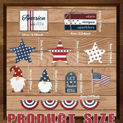 18 Pcs 4th of July Tiered Tray Decor Set Rustic Patriotic Independence Day Decoration Glow Vintage Farmhouse Memorial Day Tiered Tray Sign Wooden Red White Blue Decor for Table (Vintage) in Saudi Arabia