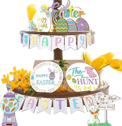 مجموعة ديكور صينية متدرجة لعيد الفصح من Anditoy، ديكورات خشبية على شكل أرنب بيضة عيد الفصح لتزيين المزرعة وحفلات عيد الفصح in Kuwait