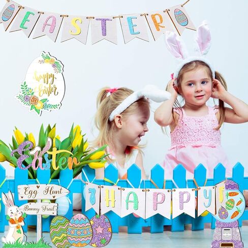 مجموعة ديكور صينية متدرجة لعيد الفصح من Anditoy، ديكورات خشبية على شكل أرنب بيضة عيد الفصح لتزيين المزرعة وحفلات عيد الفصح in Kuwait