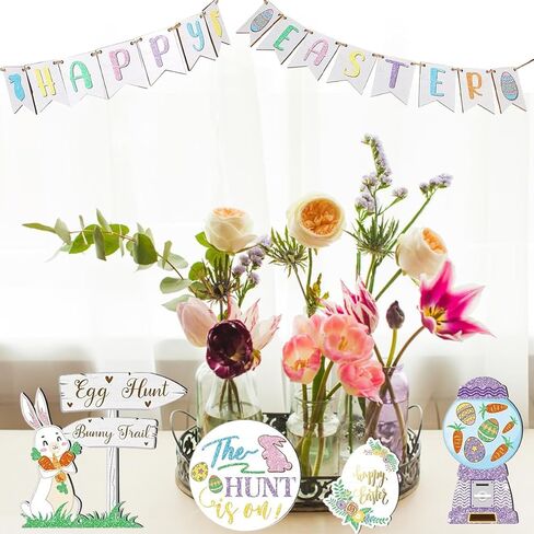 مجموعة ديكور صينية متدرجة لعيد الفصح من Anditoy، ديكورات خشبية على شكل أرنب بيضة عيد الفصح لتزيين المزرعة وحفلات عيد الفصح in Kuwait