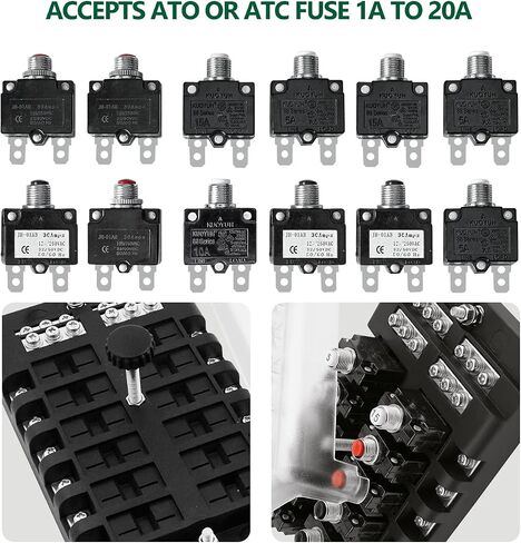 صندوق منصهر LENKRAD ذو 12 اتجاهًا مع مؤشر تحذير LED، 12 دائرة ATC/ATO مع حافلة سلبية، غطاء حماية، أطراف توصيل الترباس، ملصقات لاصقة لشاحنة السيارة البحرية RV in Kuwait