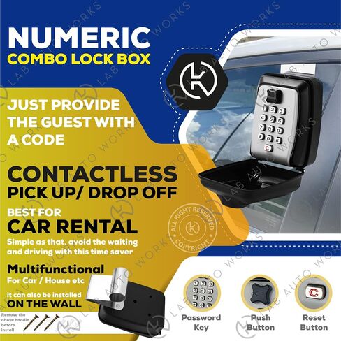 LAB Automation Car Window Lock Box – Punch Button Key Lock Box for Car Keys – Numeric Combination Lock Box for Car Window – Heavy-Duty Steel Small Lock Box for Keys, Fobs, Cards in Saudi Arabia
